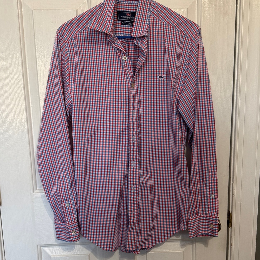 Vineyard Vines Red and Blue Gingham Button-Up Shirt